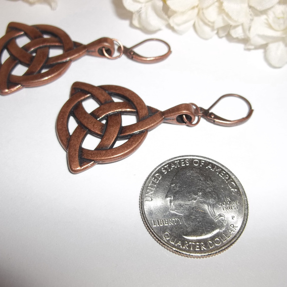 Copper Triquetra Celtic Knot Earrings Dangle Drop Fashion Jewelry Set Pair C781 - Picture 5 of 7